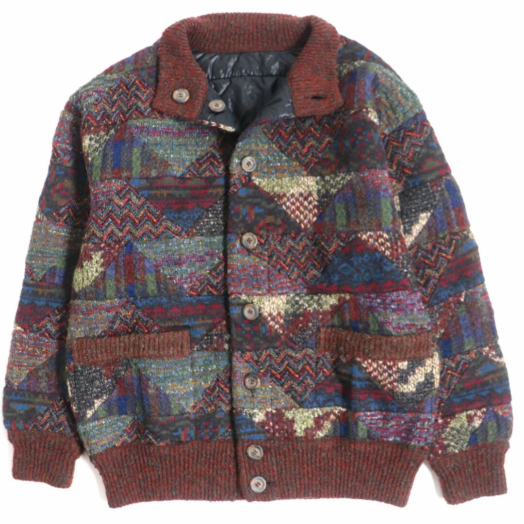 美品▼MISSONI UOMO ミッソーニ ウオモ 中綿入り ミックスニット リバーシブル ブルゾン/ジャケット 黒×マルチ 48 メンズ 伊製 正規品