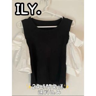 【美品❣️】ILY トップス　クシュクシュ　ブラック　韓国✨(Tシャツ(半袖/袖なし))