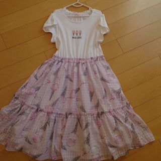 mezzo piano - メゾピアノ アイス柄ドッキングワンピース 140cmの