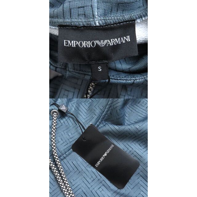 未使用△正規品 19SS EMPORIO ARMANI エンポリオアルマーニ 総柄 ポリエステル×コットン パーカー/プルオーバー ブルーグレー系 S メンズ 4