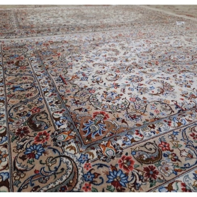 ペルシャ絨毯 シルク100% イラン製カーペット玄関マット 118cm ラグ 