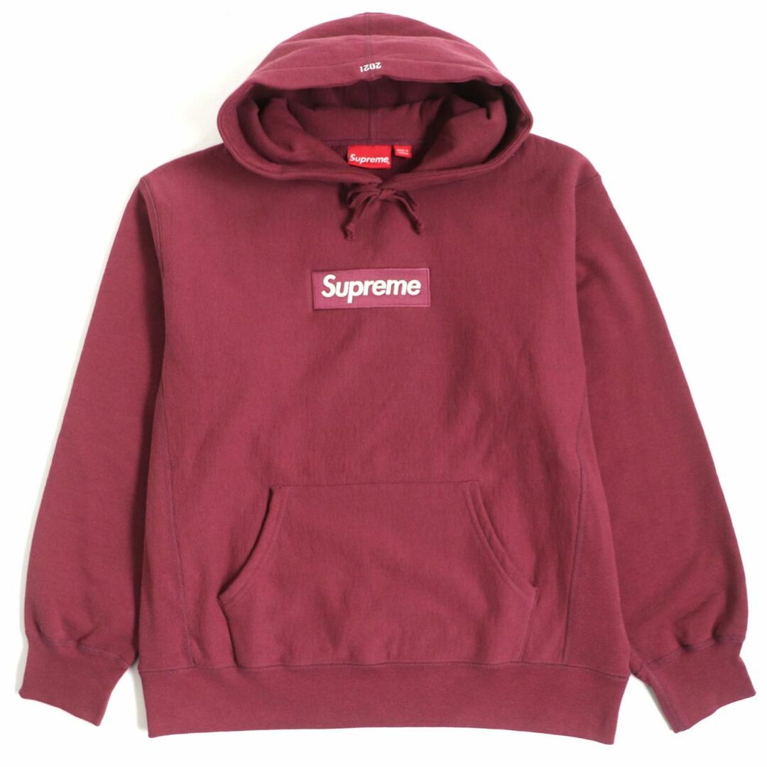 美品▼21AW Supreme シュプリーム BoxLogo Hooded Sweatshirt ボックスロゴ 裏起毛 フードパーカー ボルドー M メンズ カナダ製 正規品