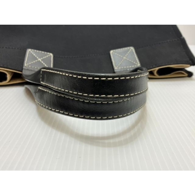 バーバリー キャンバス トート バッグ ハンド レザー 底鋲 ステッチ