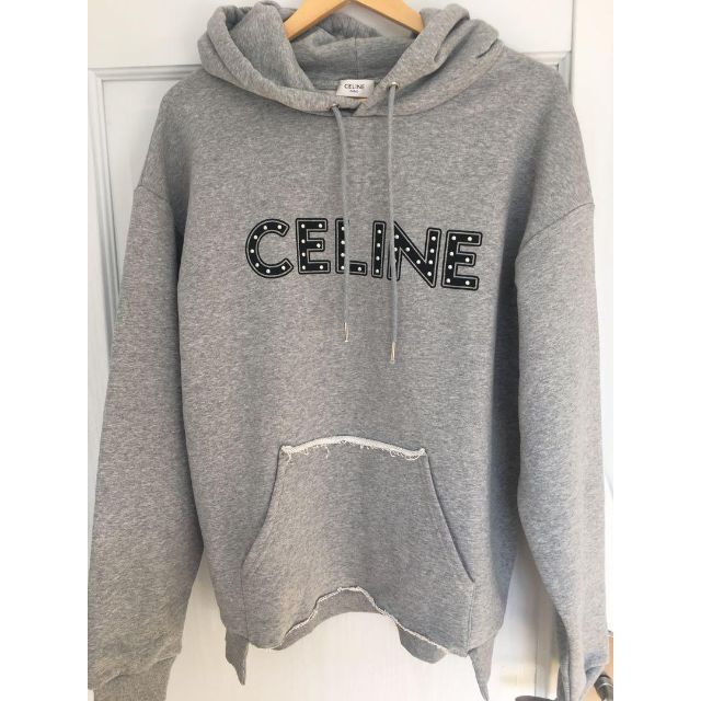 美品 CELINE セリーヌ スタッズロゴ グレー パーカー Sサイズ ...