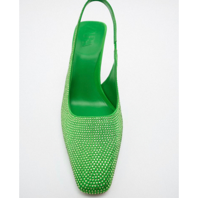 ZARA(ザラ)のZARA ザラ　スリングバック　ラインストーン　ハイヒール　緑　グリーン レディースの靴/シューズ(ハイヒール/パンプス)の商品写真