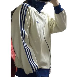 【希少】80s adidas デサント ジャージ クリーム x ブルー