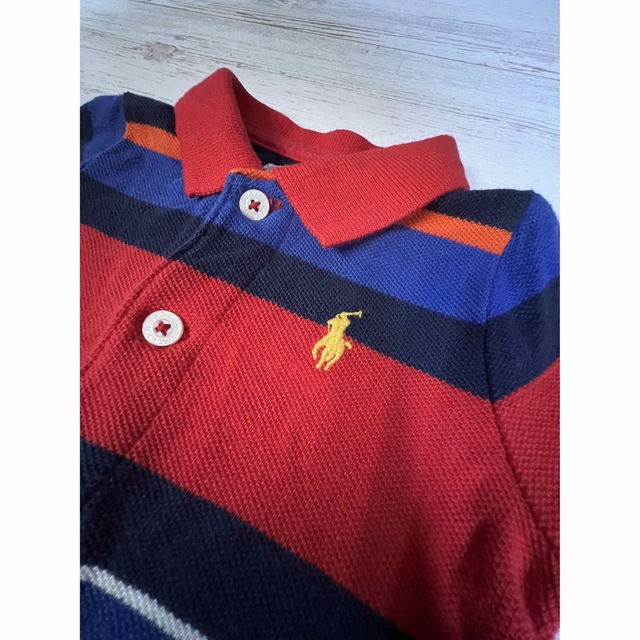 Ralph Lauren(ラルフローレン)のラルフローレン　カラフルボーダーポロカバーオールsize60 キッズ/ベビー/マタニティのベビー服(~85cm)(カバーオール)の商品写真