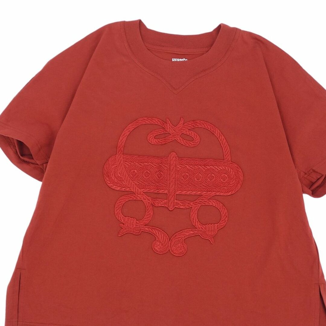 Hermes(エルメス)の美品 エルメス HERMES Tシャツ 20AW カットソー エンブロイダリー コットン トップス レディース フランス製 34(S相当) ブラウン レディースのトップス(Tシャツ(半袖/袖なし))の商品写真