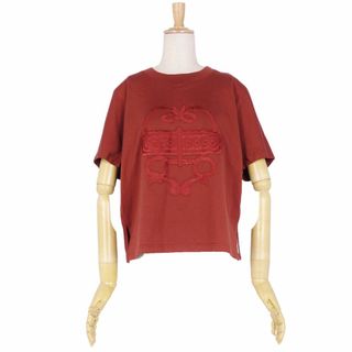 エルメス(Hermes)の美品 エルメス HERMES Tシャツ 20AW カットソー エンブロイダリー コットン トップス レディース フランス製 34(S相当) ブラウン(Tシャツ(半袖/袖なし))