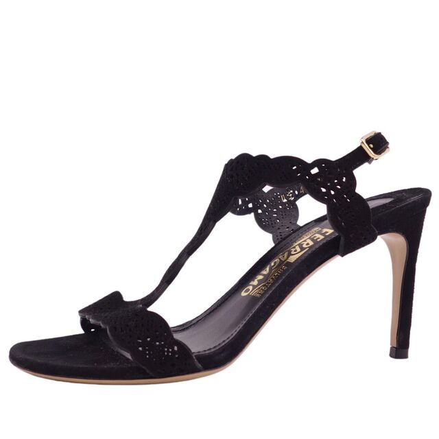 サルヴァトーレ フェラガモ Salvatore Ferragamo サンダル ストラップ レザー ヒール シューズ 靴 レディース イタリア製 5 1/2C(23cm相当) ブラック