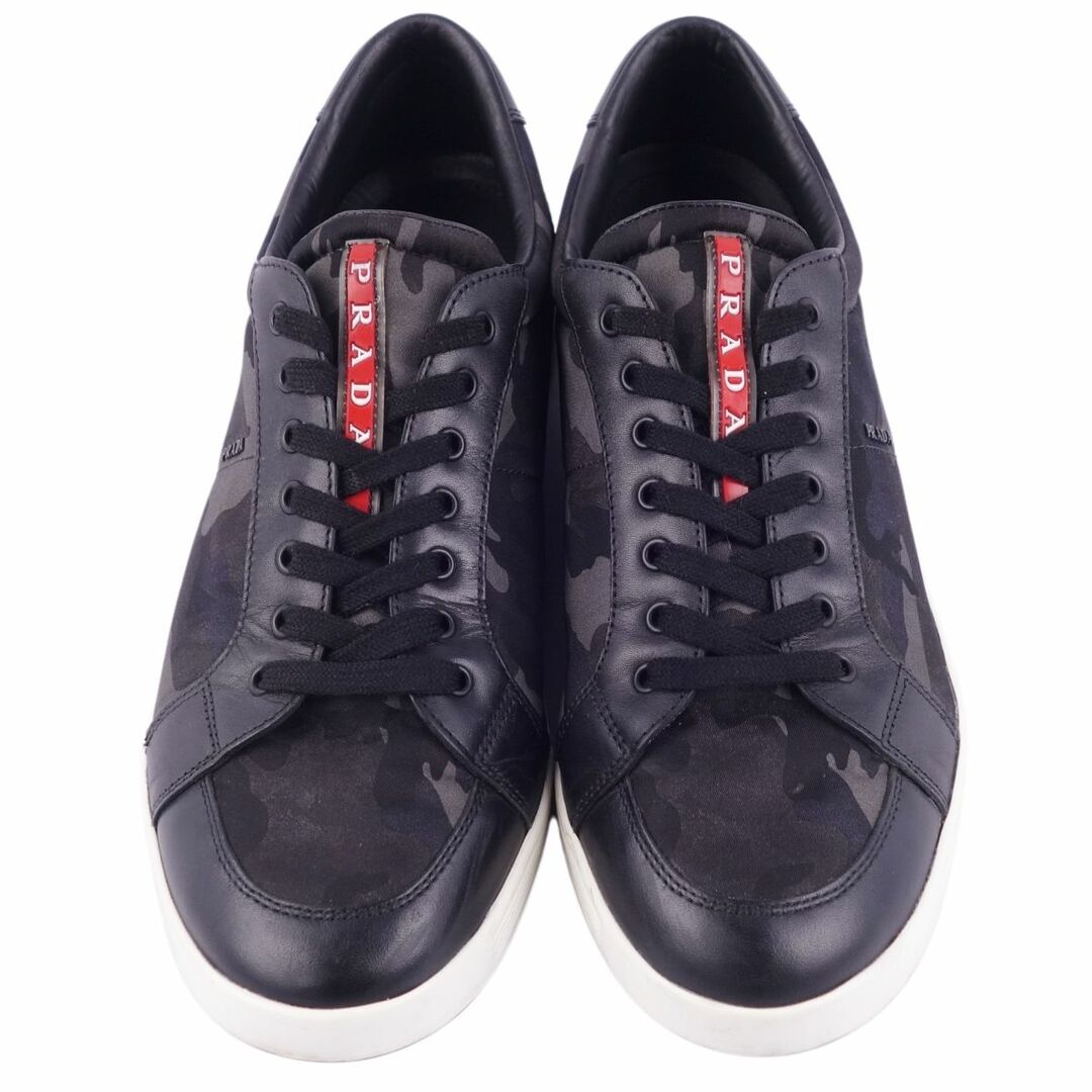 美品 プラダ スポーツ PRADA SPORT スニーカー ローカット レースアップ 迷彩柄 ナイロン レザー シューズ メンズ 8(27cm相当) ブラック/ネイビー/グレー