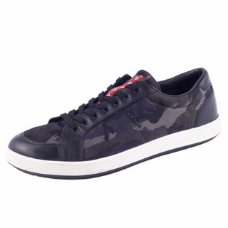 美品 プラダ スポーツ PRADA SPORT スニーカー ローカット レースアップ 迷彩柄 ナイロン レザー シューズ メンズ 8(27cm相当)  ブラック/ネイビー/グレー