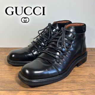 Gucci - GUCCI グッチ レースアップ レザー ショートブーツ ブラック