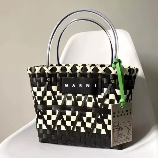 MARNI フラワーカフェ ピクニックバッグ /black&white レディース かご ...