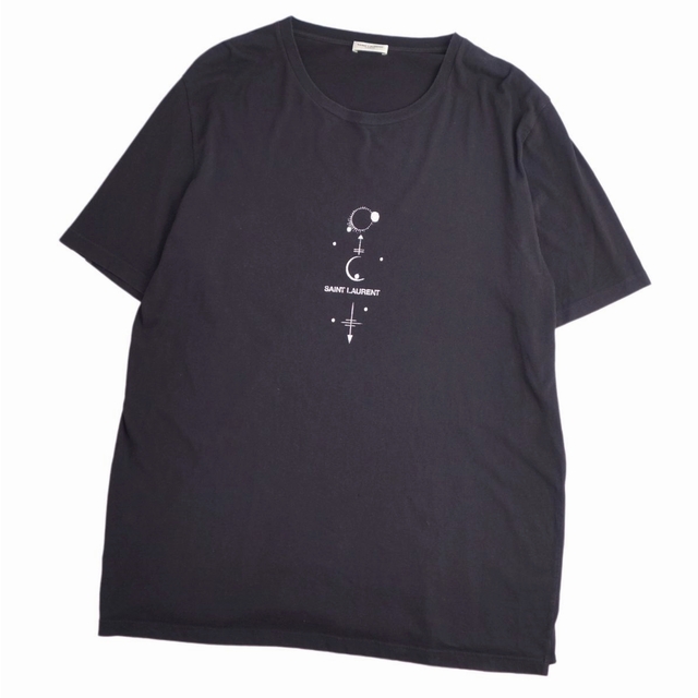 サンローラン パリ SAINT LAURENT PARIS Tシャツ カットソー 半袖 ロゴ柄 コットン トップス メンズ M ブラック/ホワイト