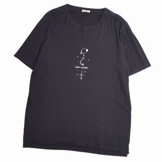 サロモン(SALOMON)のサンローラン パリ SAINT LAURENT PARIS Tシャツ カットソー 半袖 ロゴ柄 コットン トップス メンズ M ブラック/ホワイト(Tシャツ/カットソー(半袖/袖なし))