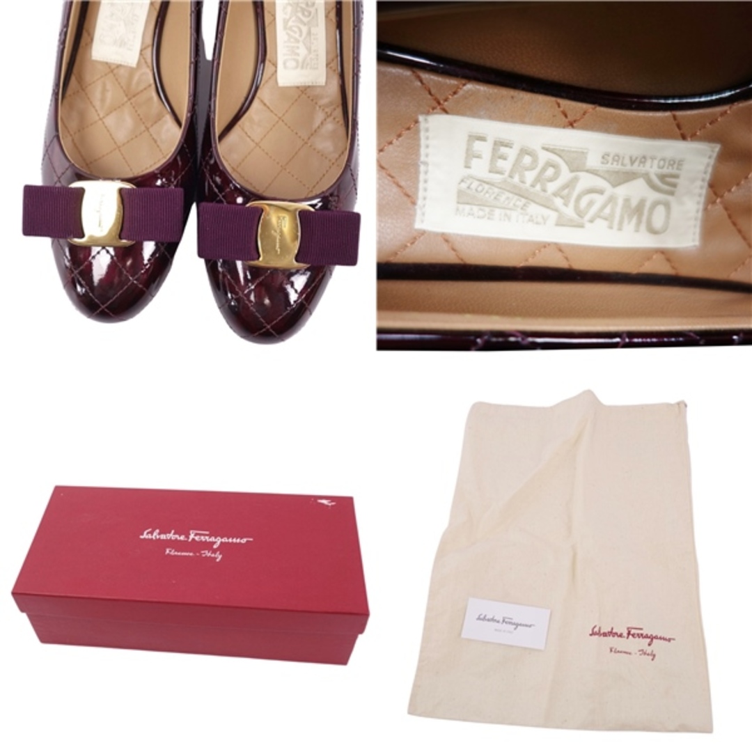 Salvatore Ferragamo(サルヴァトーレフェラガモ)の極美品 サルヴァトーレ フェラガモ Salvatore Ferragamo パンプス ヴァラ パテントレザー ヒール シューズ 靴 レディース 6.5B(24cm相当) ボルドー レディースの靴/シューズ(ハイヒール/パンプス)の商品写真