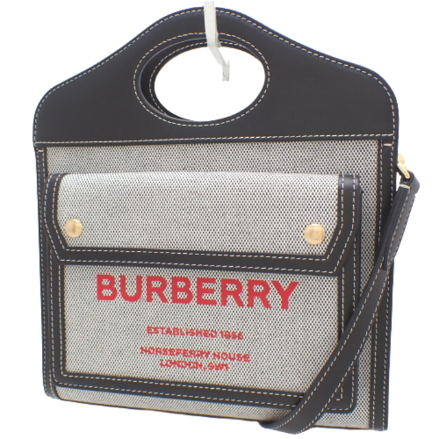 BURBERRY - バーバリーハンドバッグ ミディアム ポケットバッグ キャンバス レザー ブラック黒 グレー灰 40802045453