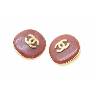 CHANEL シャネル ココマーク 大理石 イヤリング アクセサリー 小物 98P GP 14.3g ゴールド ブラウン 良品 中古 28307 正規品