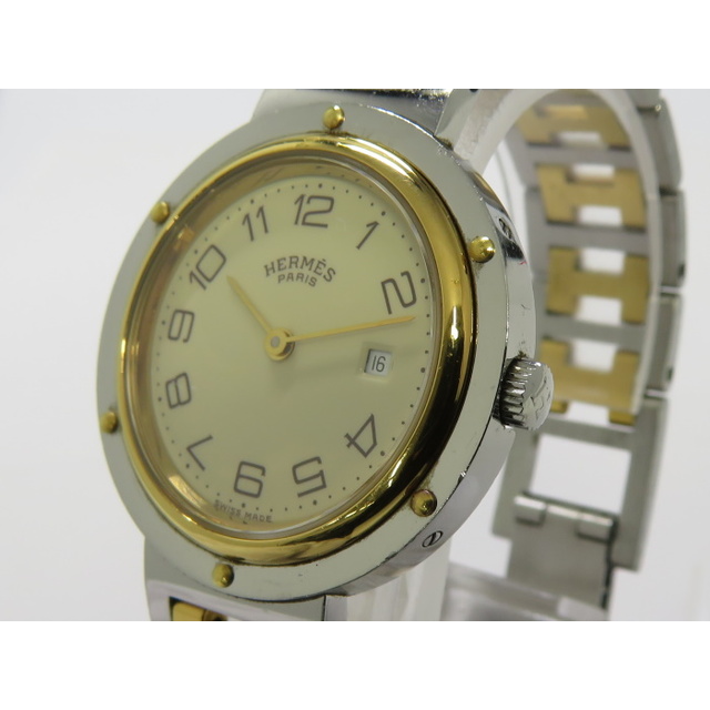 Hermes(エルメス)のHERMES クリッパー メンズ 腕時計 クオーツ SS GP アイボリー文字盤 メンズの時計(腕時計(アナログ))の商品写真