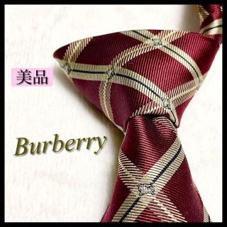 バーバリー(BURBERRY)の【美品】バーバリー ネクタイ ロゴチェック柄 ノバチェック シルク ボルドー(ネクタイ)