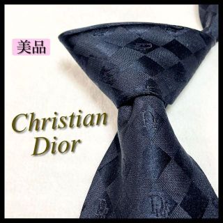 クリスチャンディオール(Christian Dior)の【美品】クリスチャンディオール ネクタイ Dior文字総柄×チェック柄 シルク(ネクタイ)