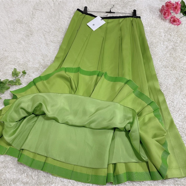 未使用 ブラミンク 定価165000円 シルク プリーツ ロングスカート 38