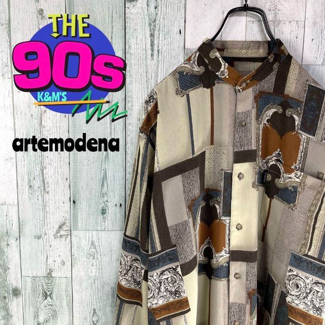 80's artemodens 日本製　レトロ　ヴィンテージノーカラーシャツ
