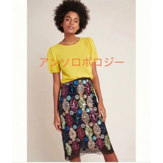 アンソロポロジー(Anthropologie)の【新品】アンソロポロジー　スパンコール　タイトスカート(ひざ丈スカート)