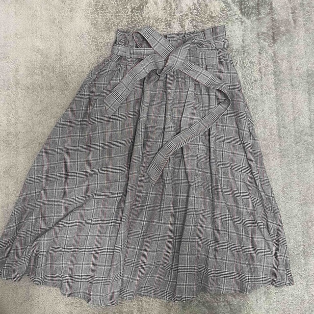 グレンチェック♡ウエストリボン付き膝丈スカート レディースのスカート(ひざ丈スカート)の商品写真
