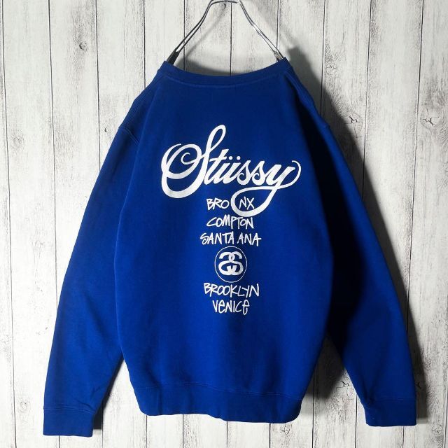 STUSSY(ステューシー)の【美品 USA製 L】ステューシー 両面プリント ワールドツアー スウェット 青 メンズのトップス(スウェット)の商品写真