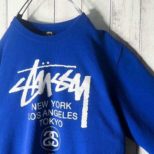 STUSSY(ステューシー)の【美品 USA製 L】ステューシー 両面プリント ワールドツアー スウェット 青 メンズのトップス(スウェット)の商品写真