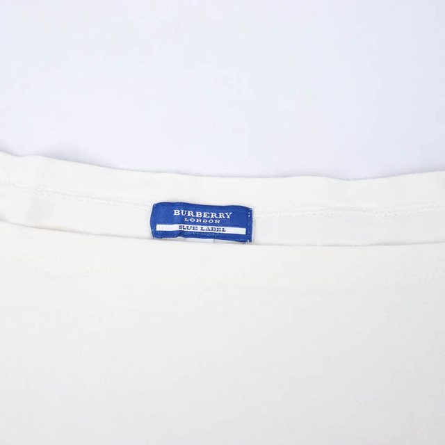 バーバリーブルーレーベル 半袖Tシャツ ボートネック 胸ロゴ トップス ストレッチ レディース 38サイズ ホワイト BURBERRY BLUE LABEL
