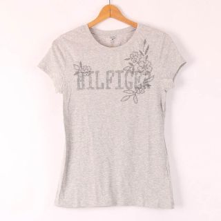 トミーヒルフィガー(TOMMY HILFIGER)のトミーヒルフィガー 半袖Ｔシャツ ロゴTラウンドネック トップス ストレッチ レディース Mサイズ グレー TOMMY HILFIGER(Tシャツ(半袖/袖なし))