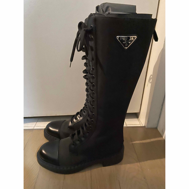 最高 PRADA - レースアップ ロングブーツ 新品 プラダ PRADA ブーツ