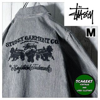 レアデザイン M】ステューシー 両面刺繍 ヒッコリーストライプ
