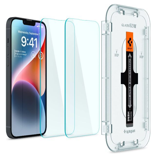 Spigen EZ Fit ガラスフィルム iPhone 14、iPhone 1