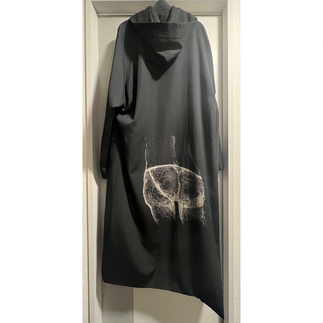 人気新品 Yohji Yamamoto シワギャバお尻抜染フーデッドロングコート