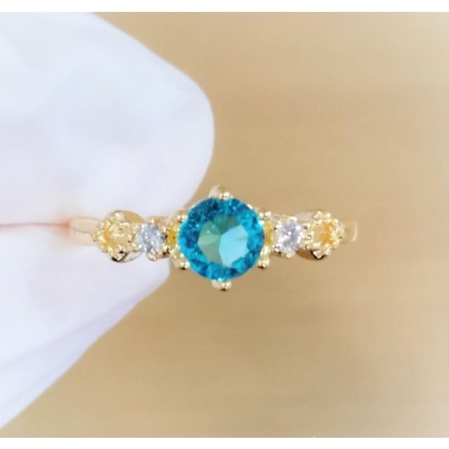 天然アクアマリン リング 19号 US9号 18K ゴールド レディースのアクセサリー(リング(指輪))の商品写真