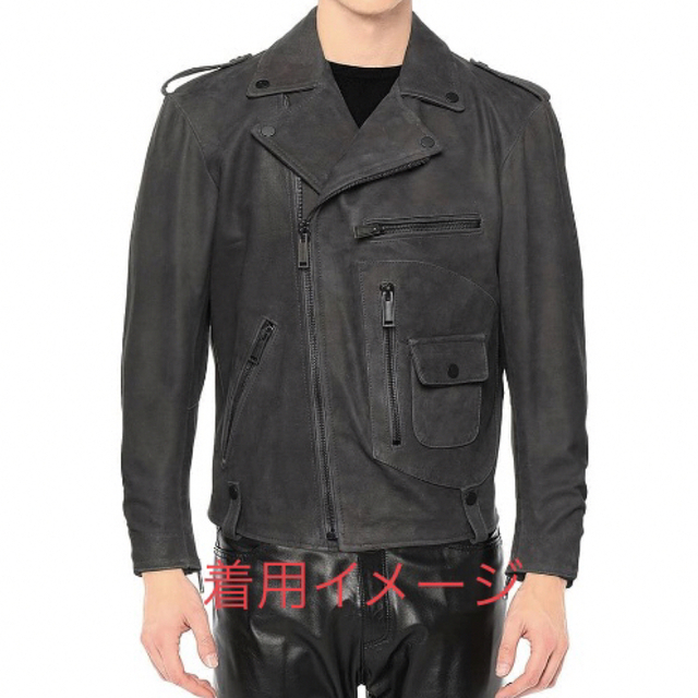 【イタリア製】MASTER PELLEダブルライダースジャケット本革 濃灰L新品 メンズのジャケット/アウター(ライダースジャケット)の商品写真