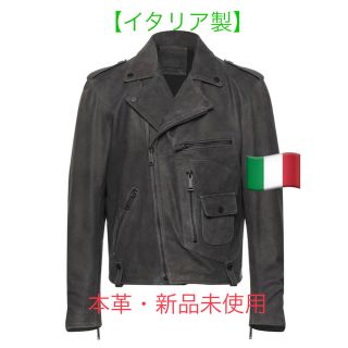 【イタリア製】MASTER PELLEダブルライダースジャケット本革 濃灰L新品(ライダースジャケット)