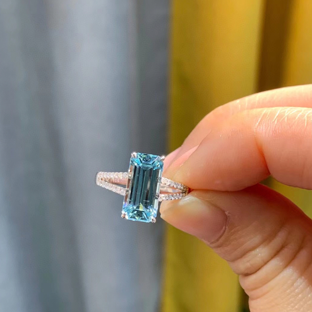 天然アクアマリン ダイヤ  リング2.74ct k18 §