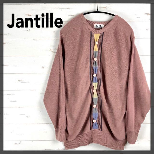Jantille リボン付き 薄手ニット ウール混 ピンク レディースのトップス(ニット/セーター)の商品写真