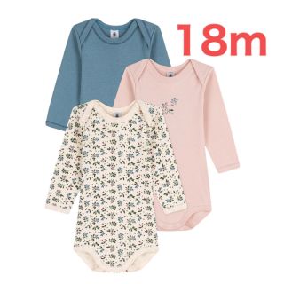 プチバトー(PETIT BATEAU)の【PETIT BATEAU】プチバトー　長袖ボディ３枚組_フラワー　18ヶ月(ロンパース)