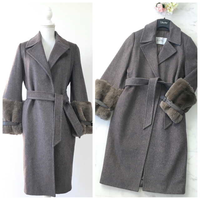 Max Mara(マックスマーラ)の美品　白タグ　MaxMara マックスマーラ　カシミヤキャメル　ファー　コート レディースのジャケット/アウター(毛皮/ファーコート)の商品写真