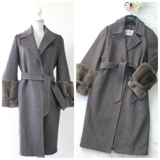 マックスマーラ(Max Mara)の美品　白タグ　MaxMara マックスマーラ　カシミヤキャメル　ファー　コート(毛皮/ファーコート)