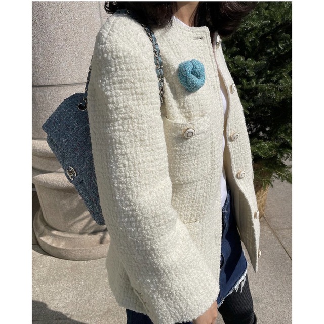 CHANEL シャネル カメリア ツイード ブルー 水色- CHANEL シャネル カメリア ツイード ブルー 水色-