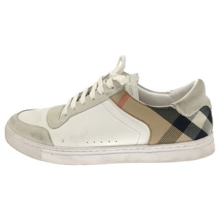 バーバリー(BURBERRY)のBURBERRY バーバリー MF NEW REETH LOW 8024125 バーバリーノヴァチェックキャンバスレザーローカットスニーカー ハウスチェックロートップスニーカー ホワイト/ブラウン/ベージュ(スニーカー)