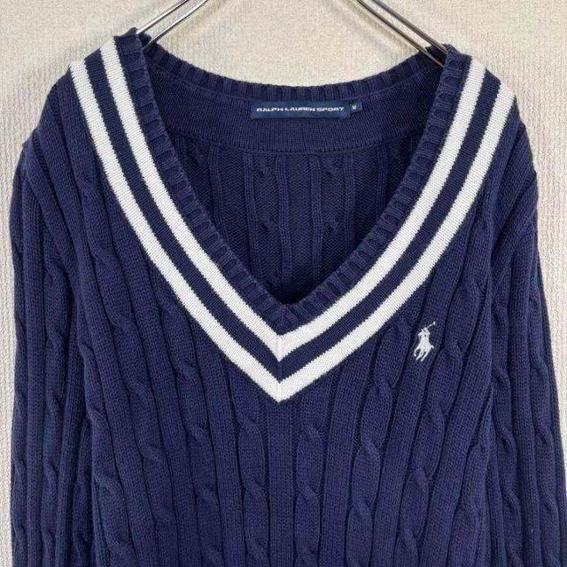 ラルフローレン スポーツ　チルデンニット セーター　ポニー刺繍　ケーブル編み　紺
