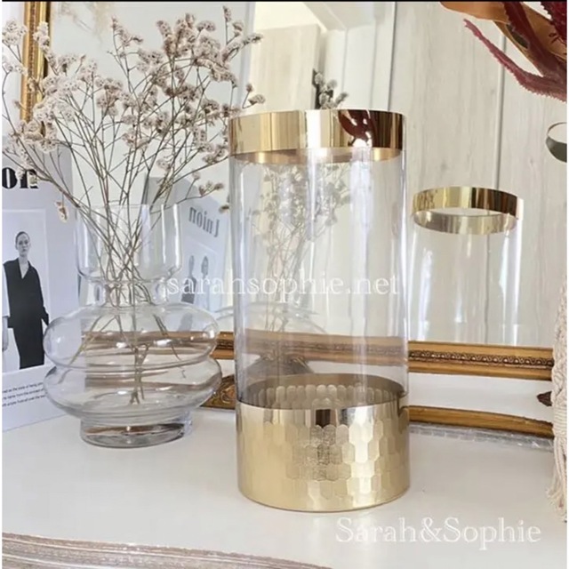 ハンマーメタルゴールド加工ガラス製花瓶